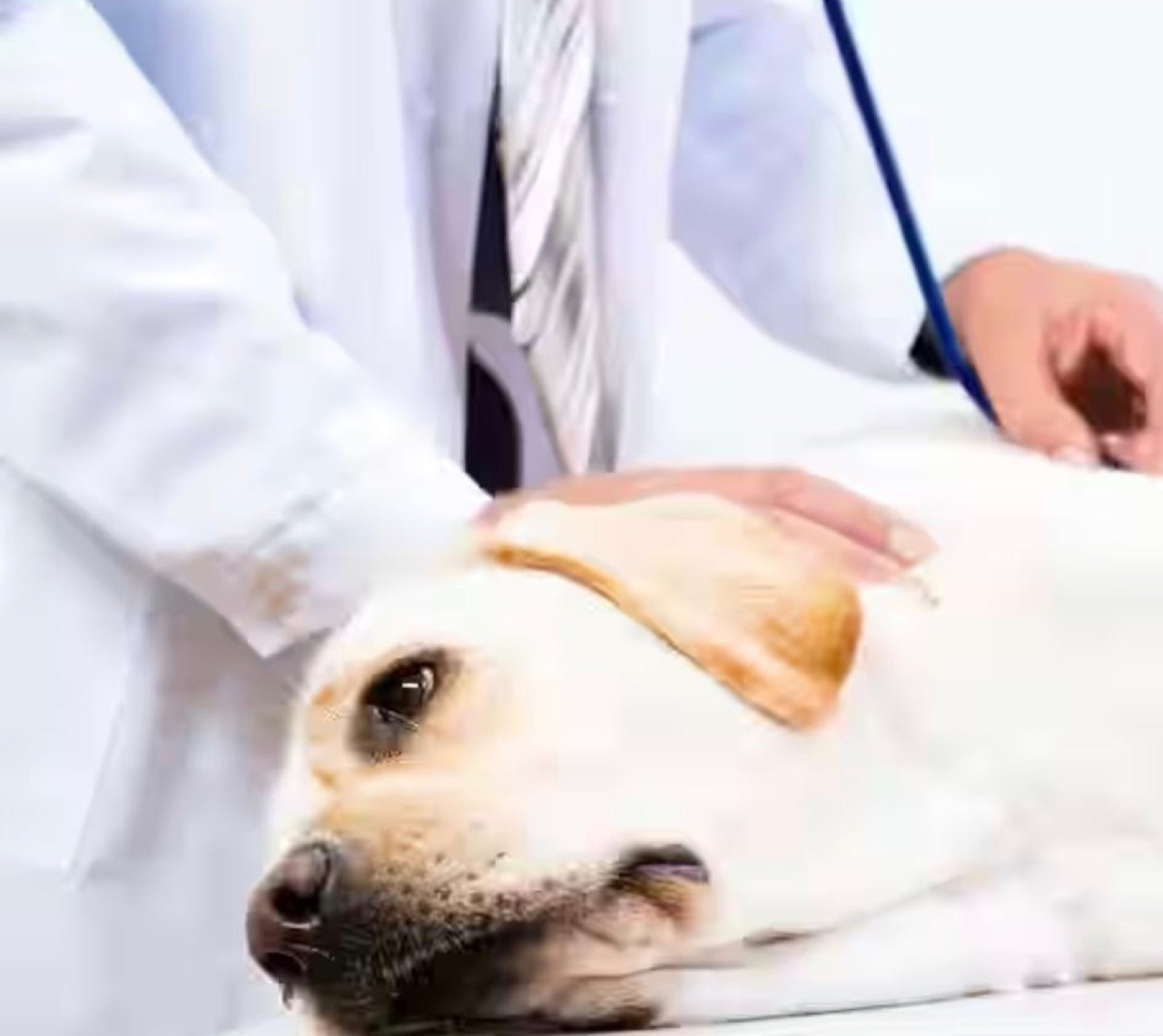 A dog being treated by a vet